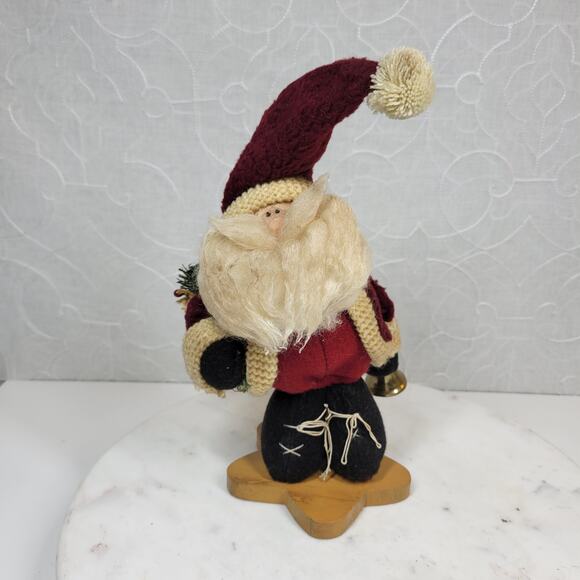 VTG Cross Country Door Santa Plush With Bell 8" Rustic Wooden Star Base HandMade - Picture 1 of 12